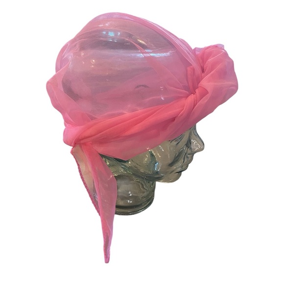 Vintage Sheer Chiffon Pink scarf to protect curlers / curls or boho headscarf - Picture 6 of 8